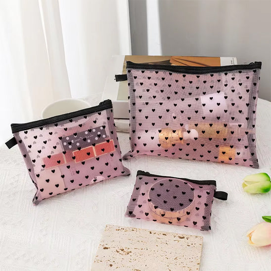 ensemble pochette maquillage coeur