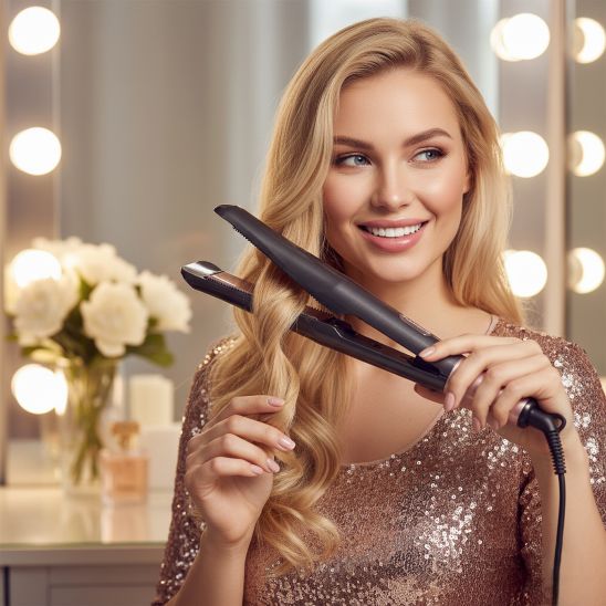 femme blonde boucleur lisseur