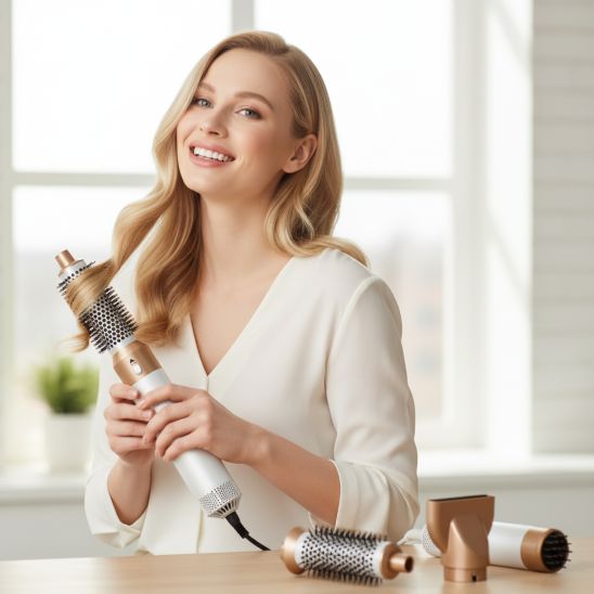 femme blonde seche cheveux boucleur efficace
