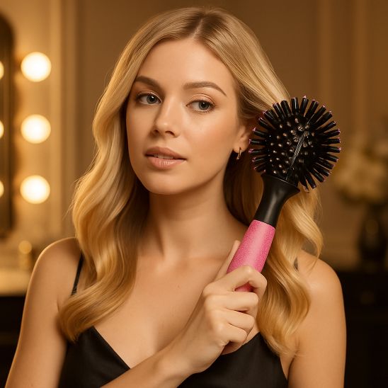 femme blonde utilise brosse coiffante