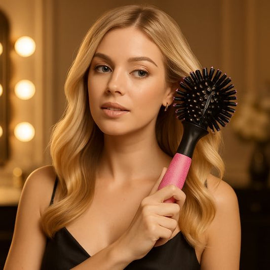 femme blonde utilise brosse coiffante