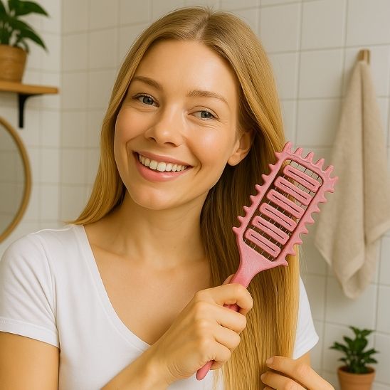 femme brosse à cheveux bouclés