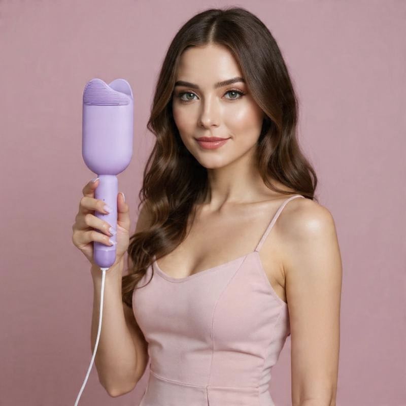 femme brune montre boucleur pour cheveux