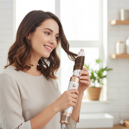 femme brune sèche cheveux boucleur styler