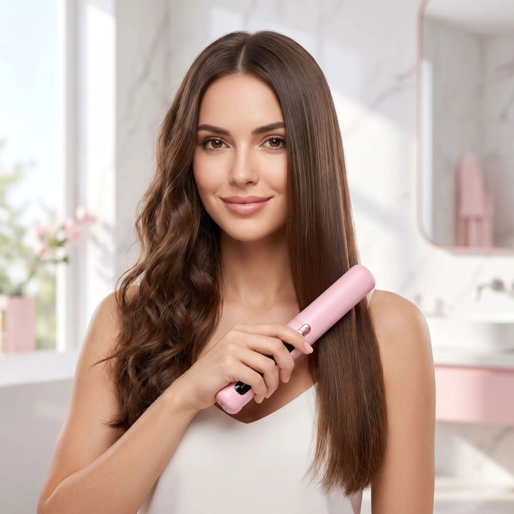femme brune utilise mini lisseur sans fil duo