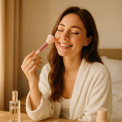 femme pinceau maquillage rose