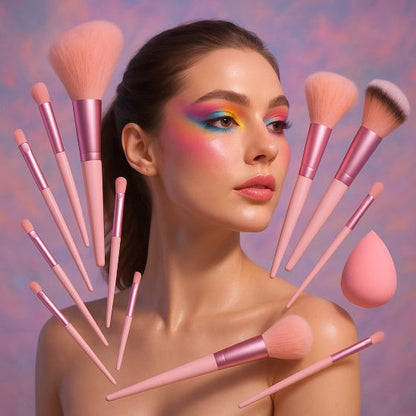 femme pinceaux maquillage rose