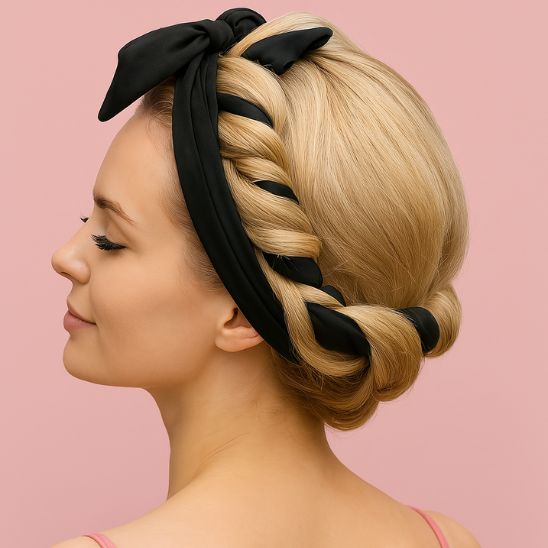 femme porte bigoudi bandeau noir