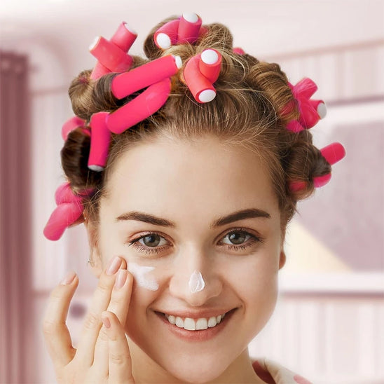 femme porte bigoudis mousse