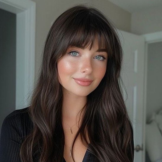 femme porte extension cheveux à clip frange naturelle
