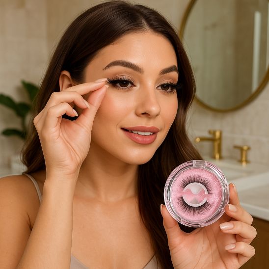 femme porte faux cils adhésifs