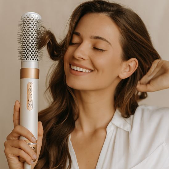 femme sèche cheveux boucleur brosse