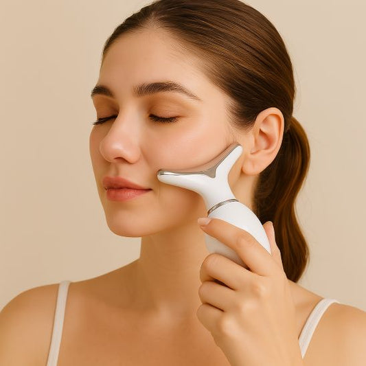 femme utilise appareil massage visage