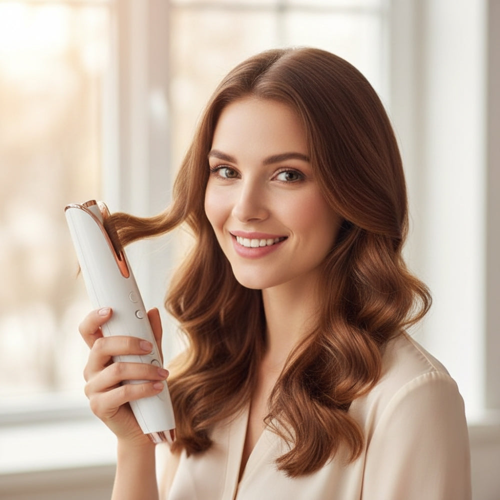 femme utilise boucleur à cheveux