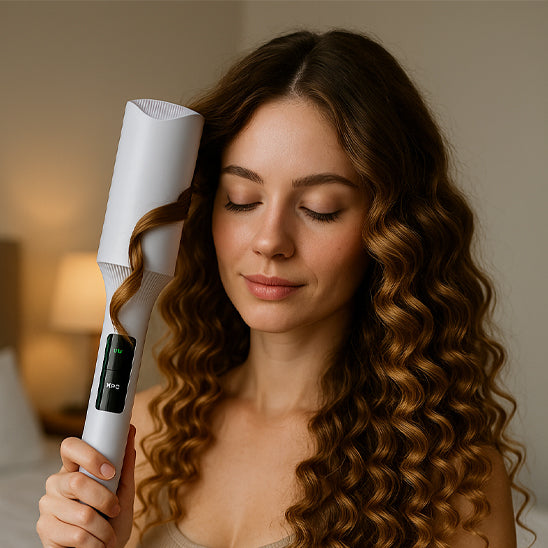 femme utilise boucleur wavy cheveux ondulés