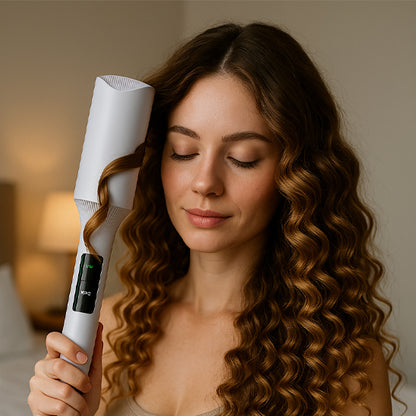 femme utilise boucleur wavy cheveux ondulés