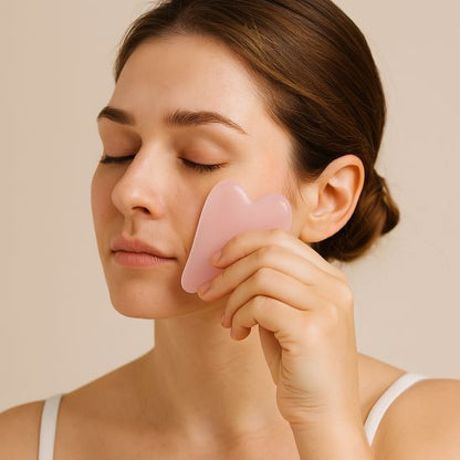 femme utilise gua sha rose