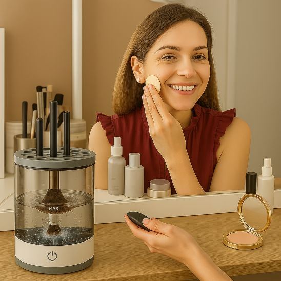 femme utilise nettoyeur pinceau maquillage