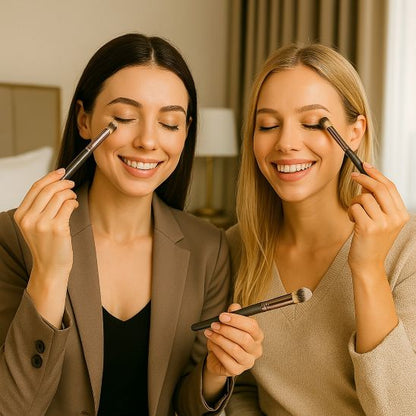 femmes brune blonde pinceaux maquillage