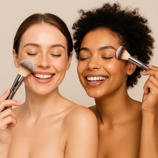 femmes brunes pinceaux maquillage