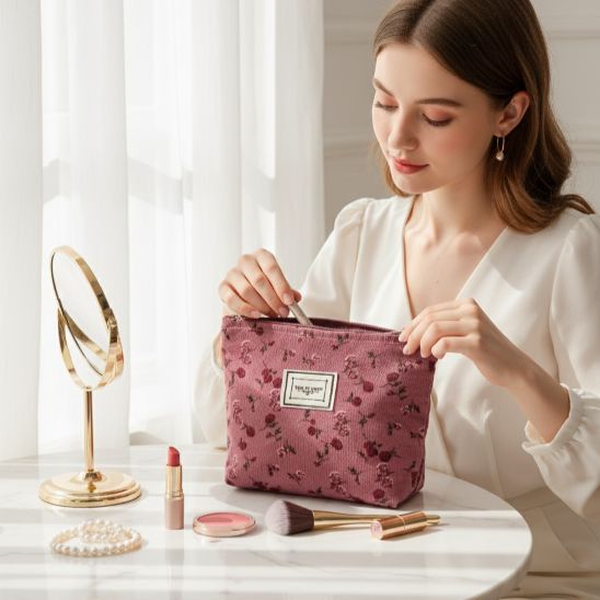 trousse à maquillage bordeaux vintage