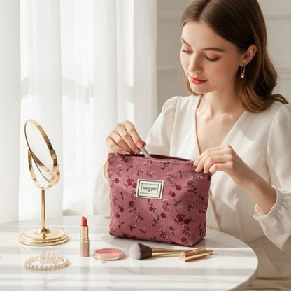 trousse à maquillage bordeaux vintage